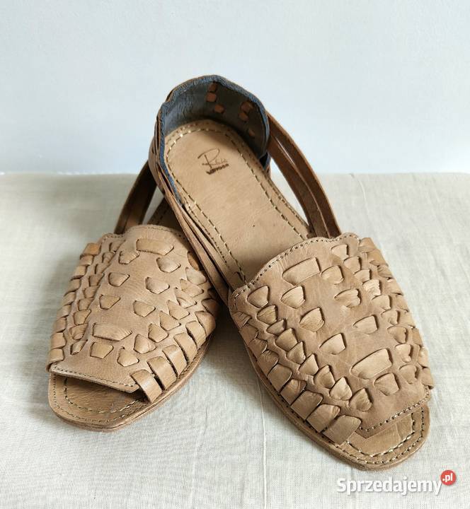 Beżowe skórzane buty sandały retro paski 39 Szczecin