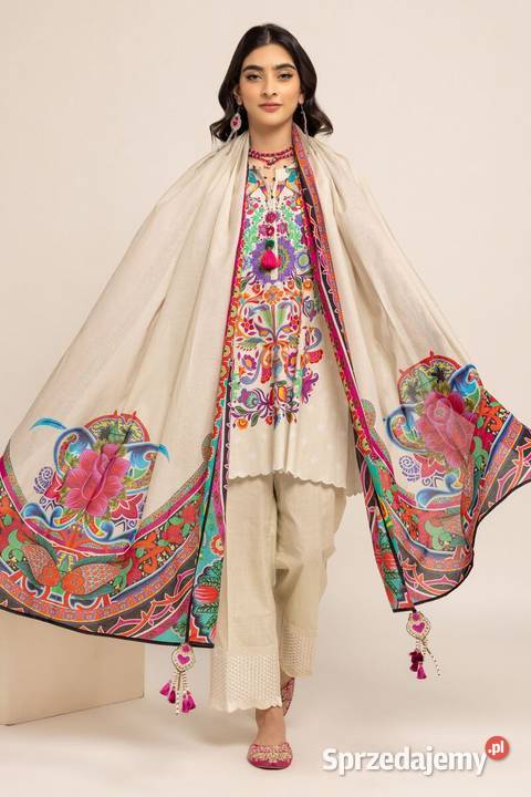 Duża chusta szal dupatta kwiaty folk bawełna Szczecin