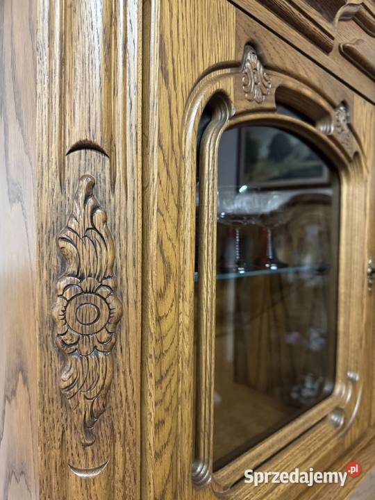 Zestaw dębowy komoda i witryna wisząca