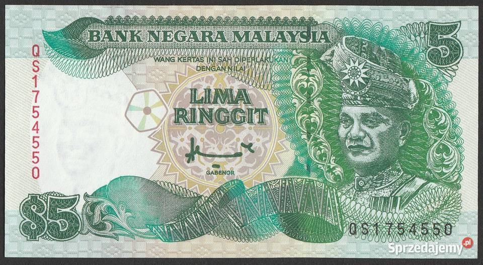 Malezja 5 ringgit 1995 stan bankowy UNC Łódź
