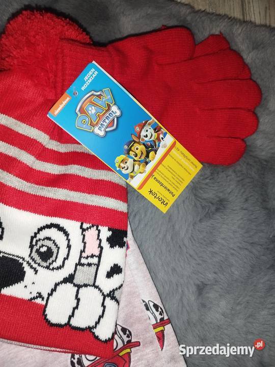 Psi Patrol zimowy komplet dzieci czapka komin czerwony Komplety i zestawy