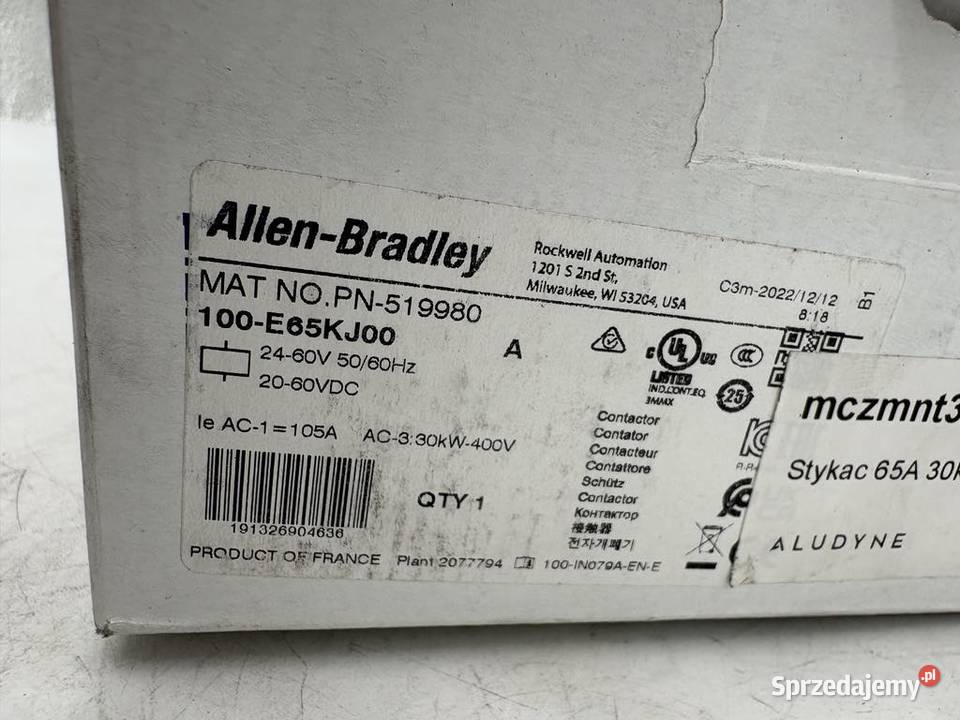 Allen Bradley 100E65KJ00 Contactor 30kW Warszawa sprzedam