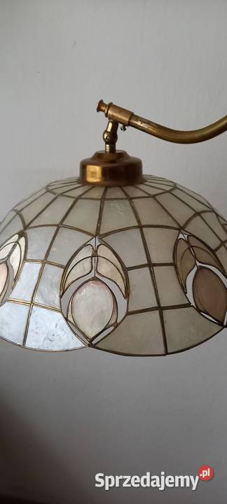 Stara mosiężna lampa podłogowa klosz witraż z Skierniewice