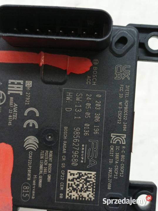 MODUŁ CZUJNIK RADAR 9856279680 Opel Astra VI Komputery