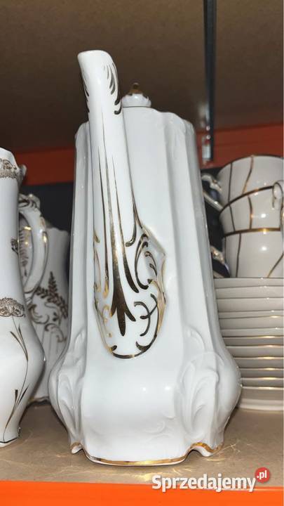 Dzbanek do kawy Bez sygnatury Biało złoty Gdańsk