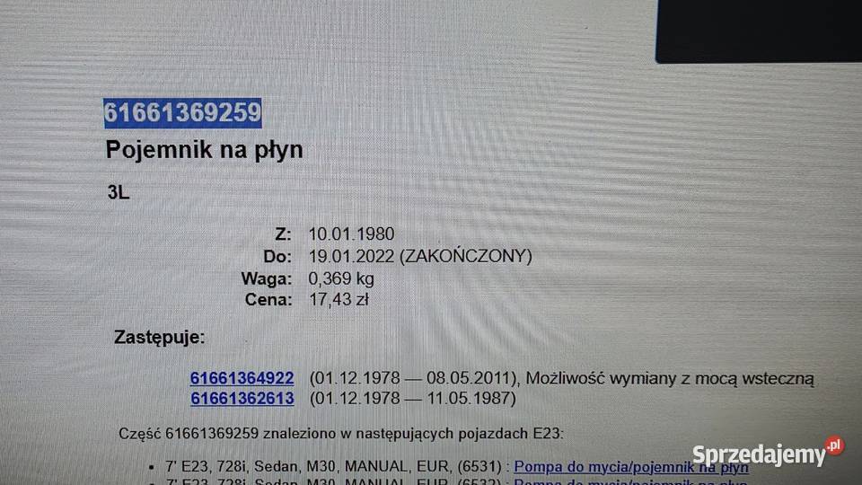 Pojemnik na płyn do spryskiwaczy bmw e23 733i mazowieckie
