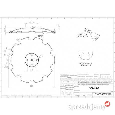 Talerz agregatu talerzow zębaty 580mm 4otwor Sieradz sprzedam