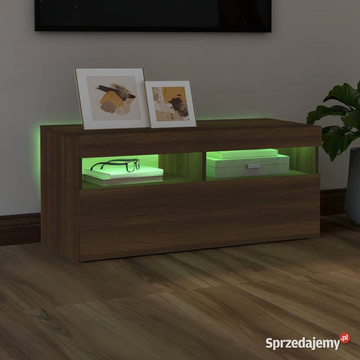 Szafka pod TV z oświetleniem LED brązowy dąb