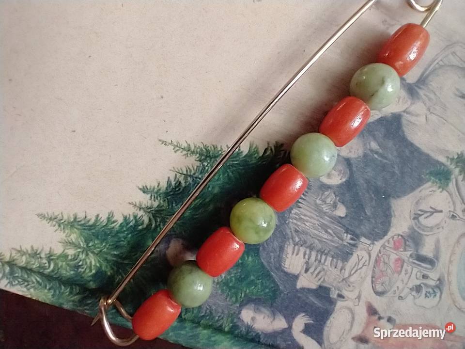 Długa spinka broszka mosiądz złota naturalne Łódź sprzedam