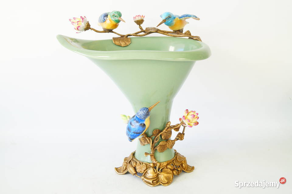 Porcelanowy wazon ptaki kolibry porcelana z Gizałki