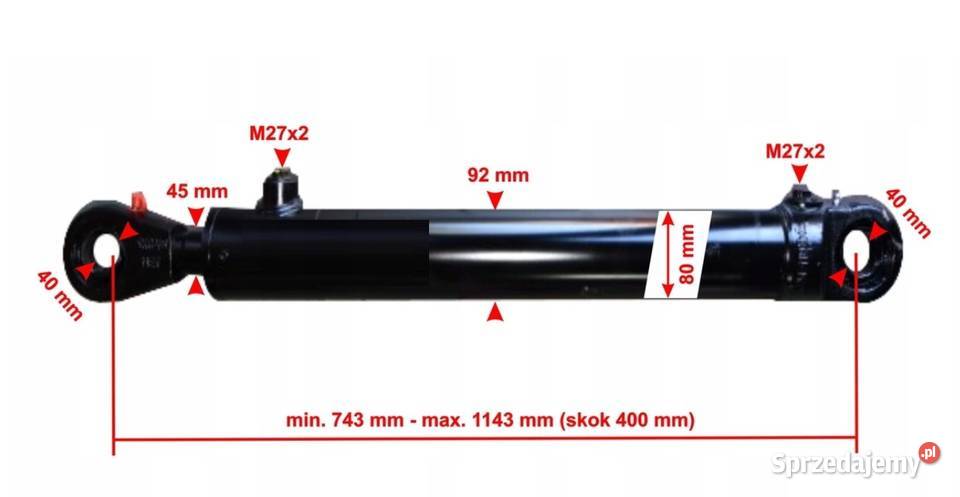 Siłownik Hydrauliczny 80x45 Skok 400 Mocowania Solec Kujawski