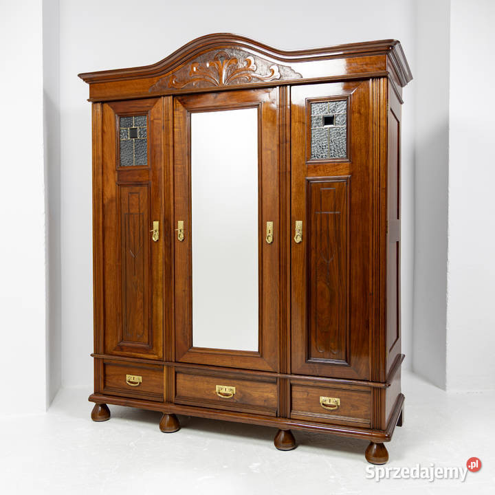 Szafa Orzechowa Jugendstil z Skrytką Witraż Meble Swarzędz