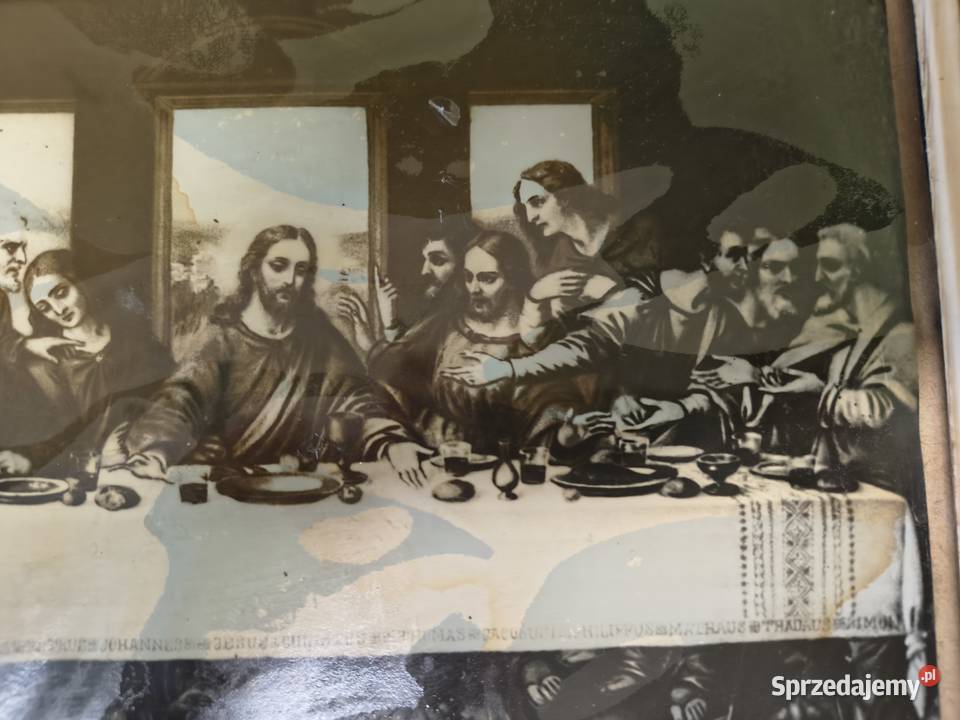 Stara reprodukcja Ostatnia Wieczerza obraz Antyki, Sztuka, Kolekcje łódzkie