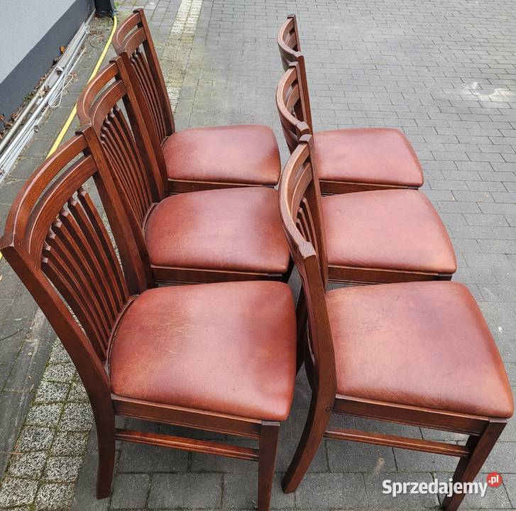 Krzesła dębowe ze skórzanym siedziskiem 6 sztuk Zamość sprzedam