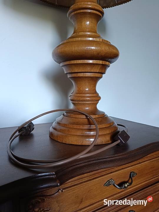 Lampa stołowa dębowa z pięknym abażurem kujawsko-pomorskie Lipno