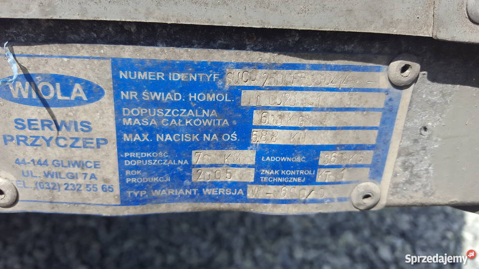 Przyczepa Wiola W600 2005r plandeka 360kg Ostrów