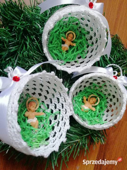 Zawieszka świąteczna szydelkowa na choinkę biały śląskie Katowice