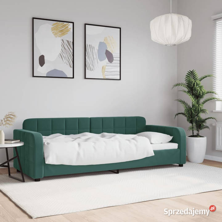 Sofa z funkcją spania ciemnozielona aksamitna Warszawa