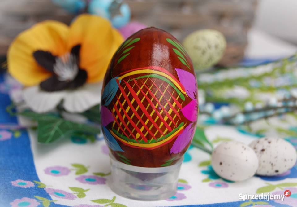 Stara pisanka drewniana ręcznie malowana 65 Lublin