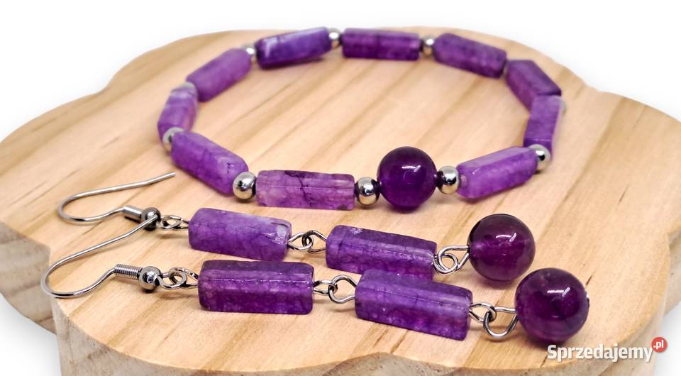 Komplet kolczyki i bransoletka z ametystu Warszawa