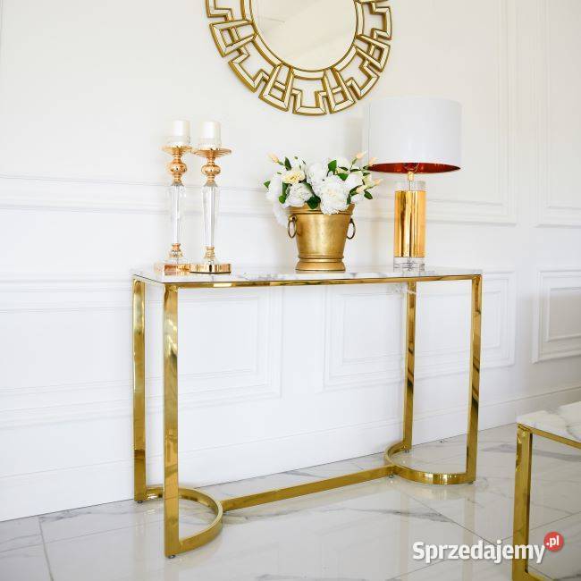 Nowoczesna konsola złota glamour z białym blatem 80cm mazowieckie Warszawa