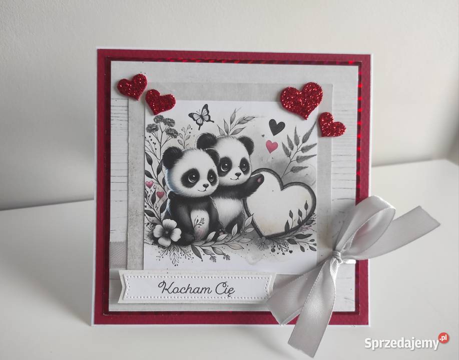 Kartka ręcznie robiona na walentynki Kocham Cię Rękodzieło