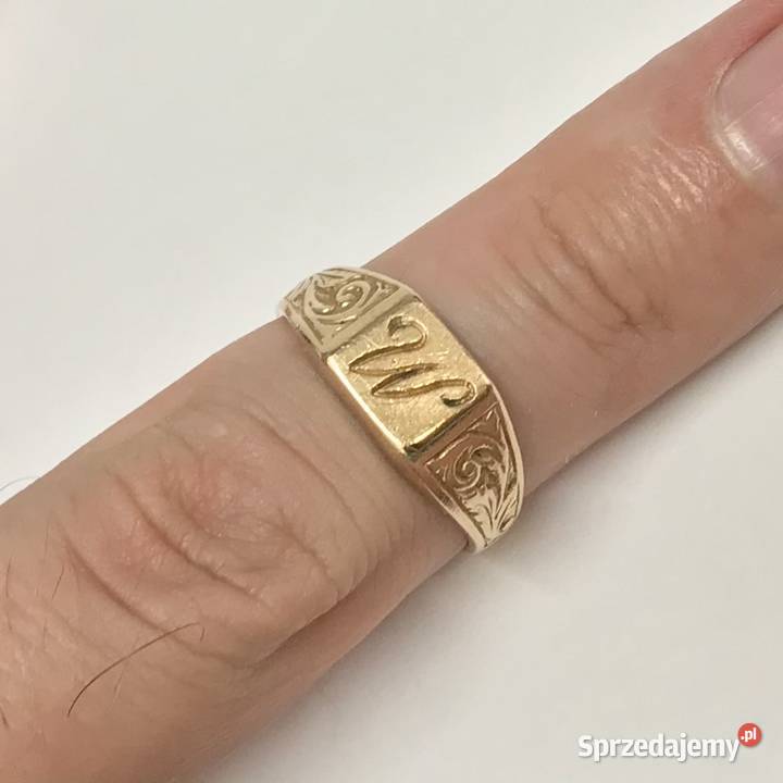 Złoty PIERŚCIONEK z różowego złota litera W 585 Warszawa