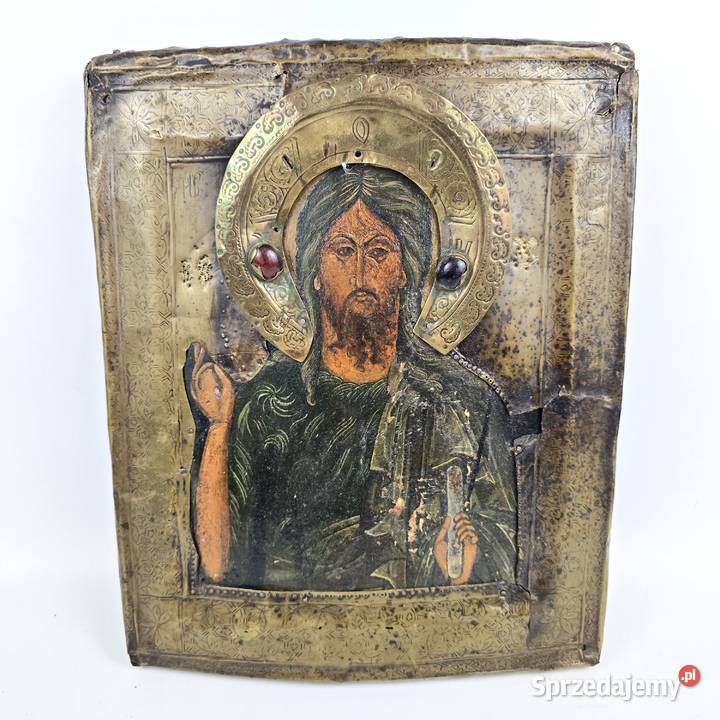 Stara ikona na desce Chrystus Pantokrator 312625 Bronisze