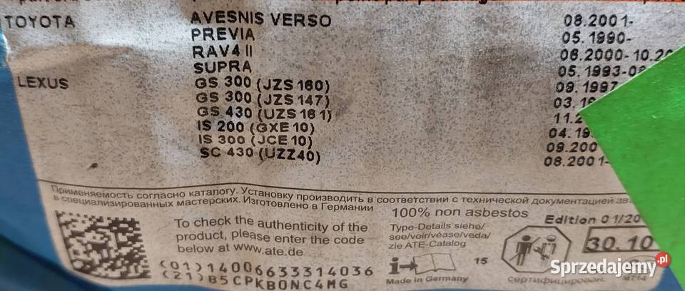 ATE SZCZĘKI HAMULCOWE TOYORA RAV 4 PREVIA LEXUS Mielęcin sprzedam