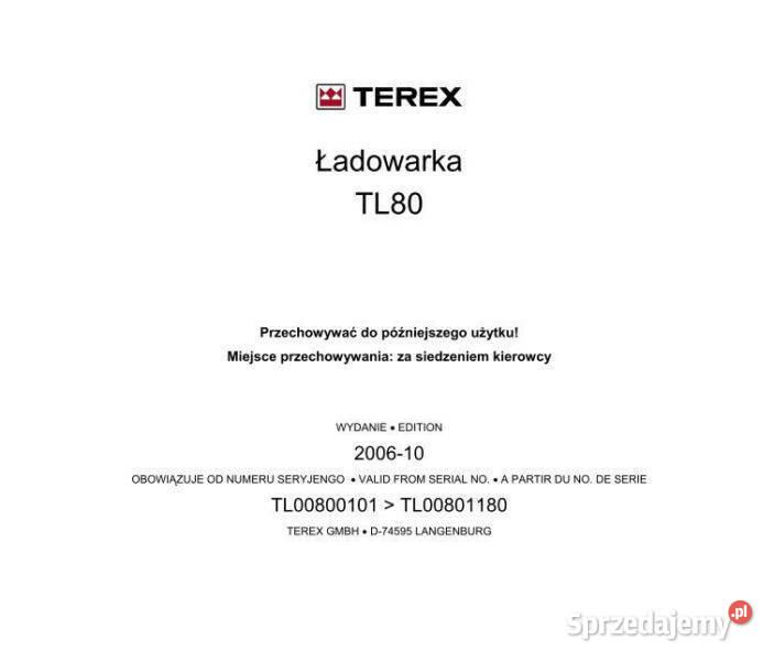 TEREX TL 80 80 AS INSTRUKCJA OBSLUGI ESPLOATACJI Kielce