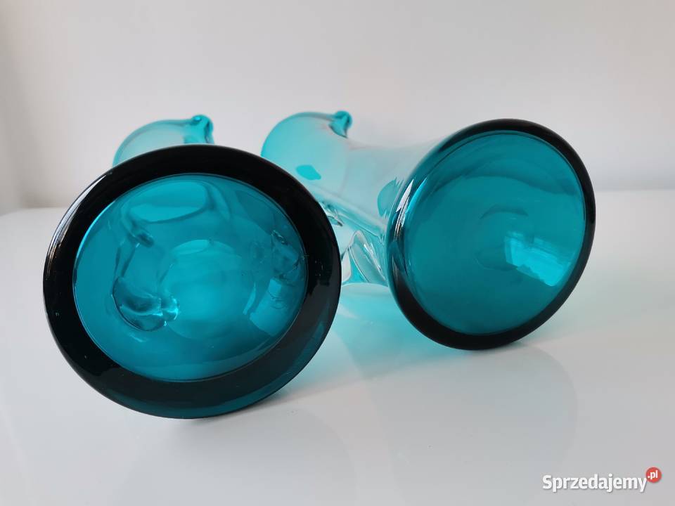 Stary niebieski dzbanek wazon 2 sztuki huta Katowice