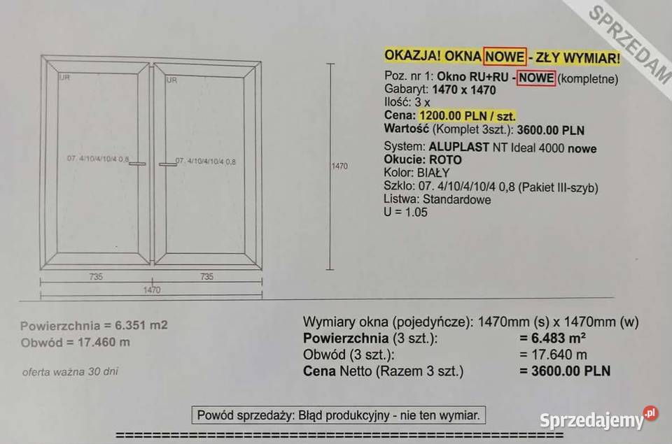 Nowe okna dwuskrzydłowe RUIII szyby Osina