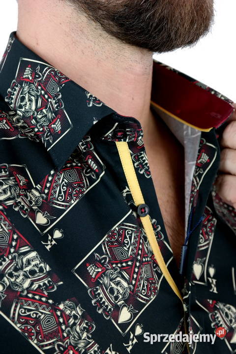 DANIEL BESSI Koszula Męska Fb045 Czarna KARTY Odzież codzienna