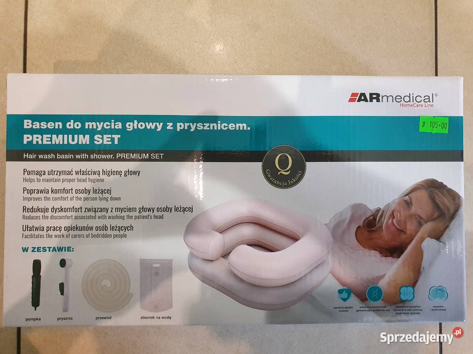 Basen dmuchany do mycia głowy w łóżku z