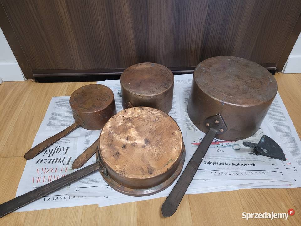 Garnki miedziane ciężkie stare