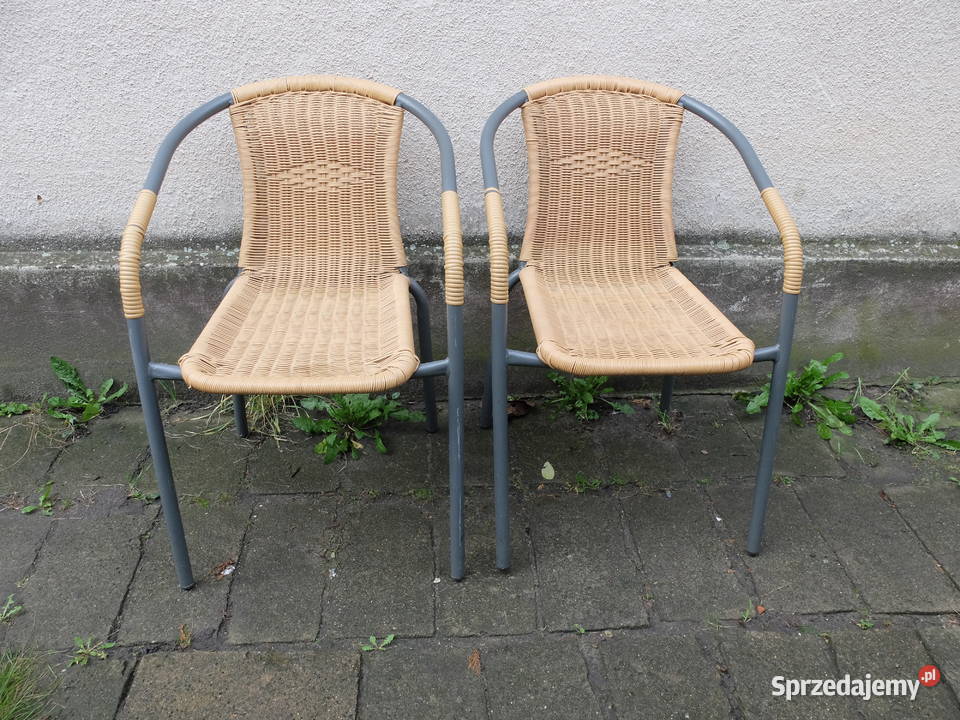 Dwa krzesła ogrodowe tarasowe wyplatane na metalu 835
