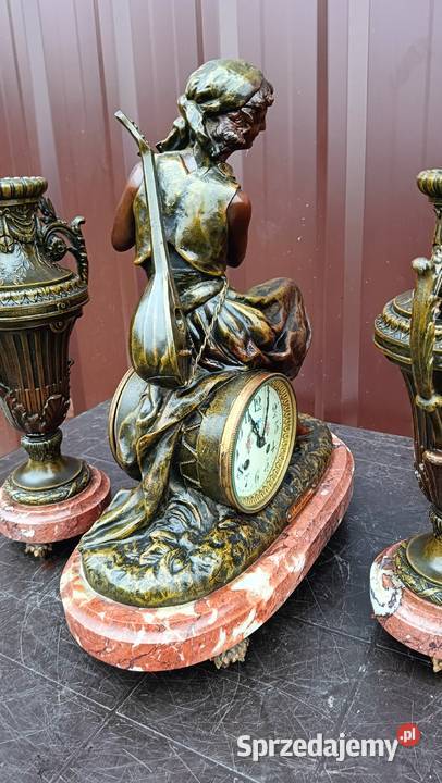 Piękny zegar kominkowy z wazonami Francja XIX Jasło