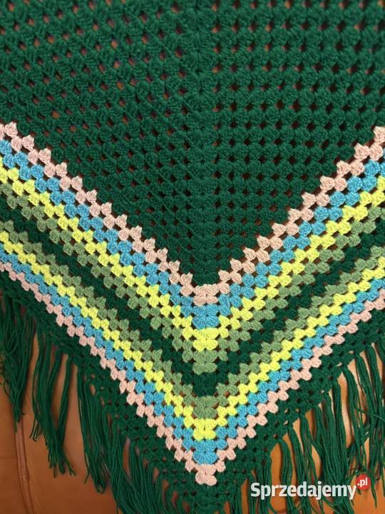 Chusta szydełkowa zielona vintage z czasów PRL Częstochowa