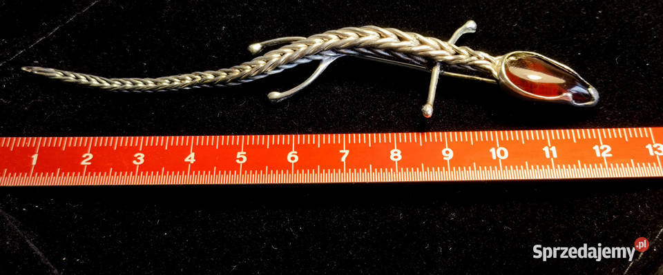 Srebro Bursztyn Piekna Duża Srebrna Brosza z Kraków