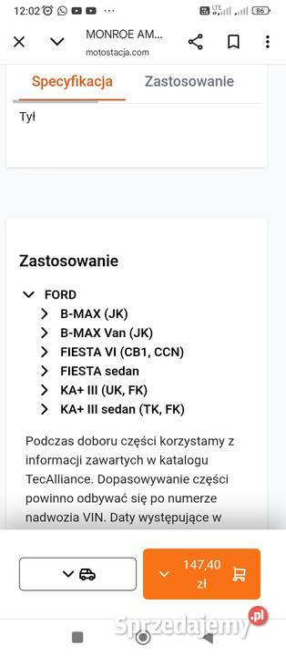 Amortyzatory tył monroe G1228 Ford B Fiesta VI osobowe Legnica