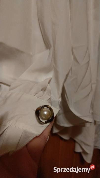 Biała bluzka koszula falbany plisy ukryte guziki długi mazowieckie Warszawa