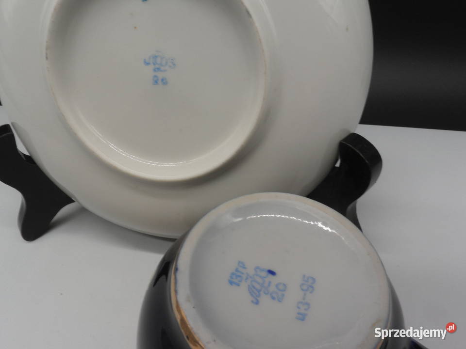 ŁOMONOSOW KOBALTOWA FILIŻANKA ZE SPODKIEM wielkopolskie