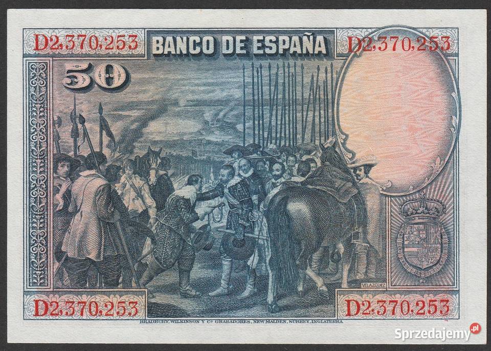Hiszpania 50 peset 1928 Diego Velazquez stan Łódź
