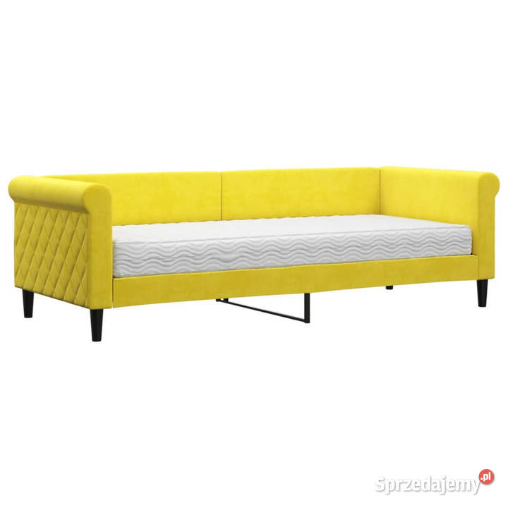 Sofa z materacem do spania żółta aksamit 80x200