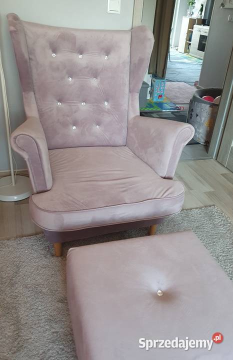 Fotel uszak podnóżek velvet diamenciki