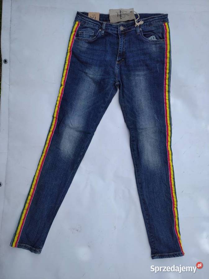 Spodnie damskie jeansowe dżinsowe z lampasem XL