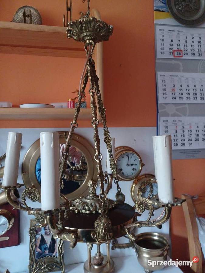 Piękny mosiężny masywny żyrandol Poznań