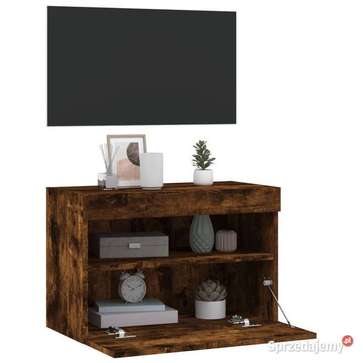 Ścienna szafka TV z LED przydymiony dąb 60x30x40 Warszawa