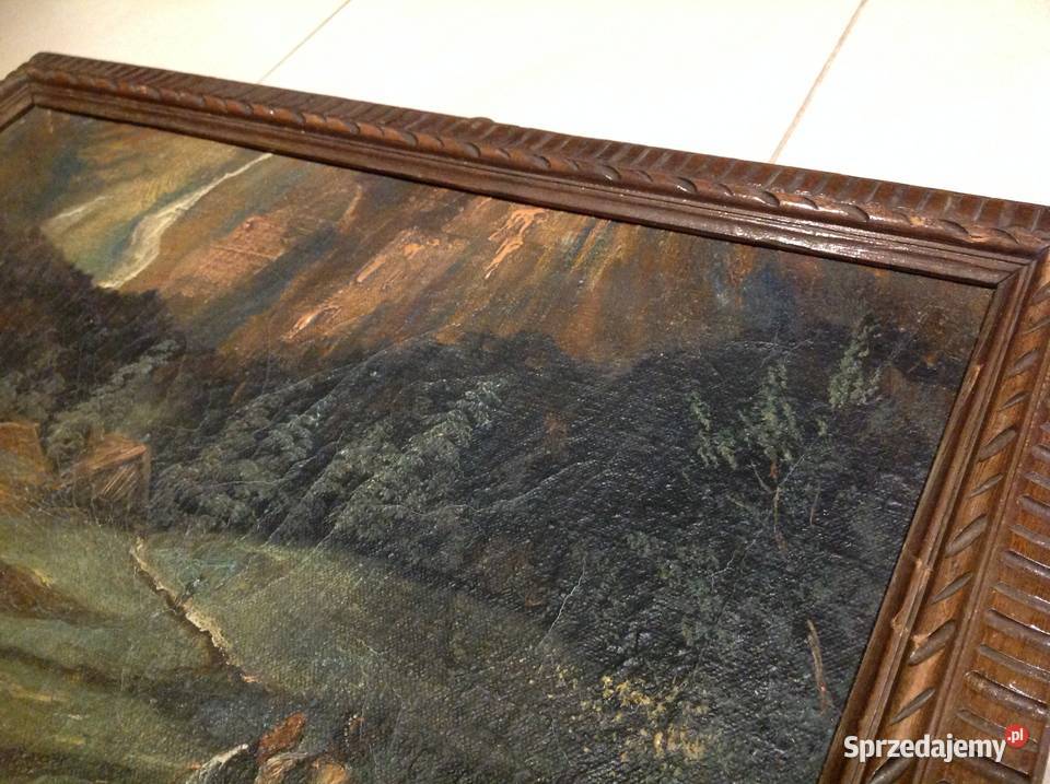 Stary Obraz Olejny w Drewnianej Zdobionej Ramie Nowa Sól