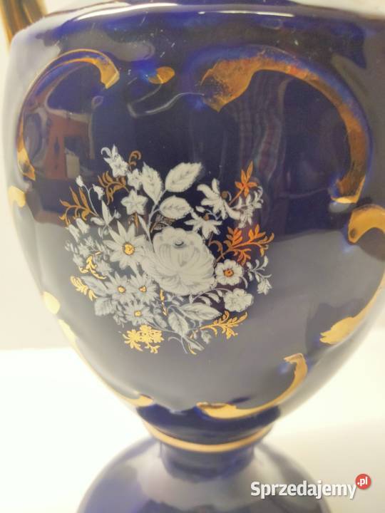 Włoska porcelana kobalt złoto Wazon wielkopolskie Gniezno